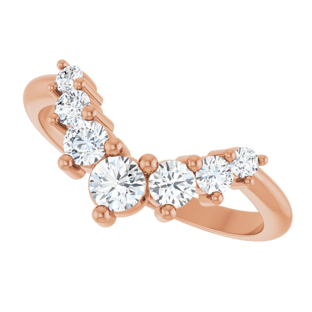 14K Gold Round Natural Diamond Accented Contour Band – 2.2-3.5mm Stones - Rose Gold - view 5