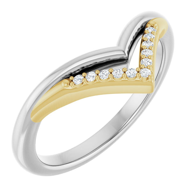 14K Gold Round Natural Diamond Contour Band – 1.1mm Stones - Two-Tone