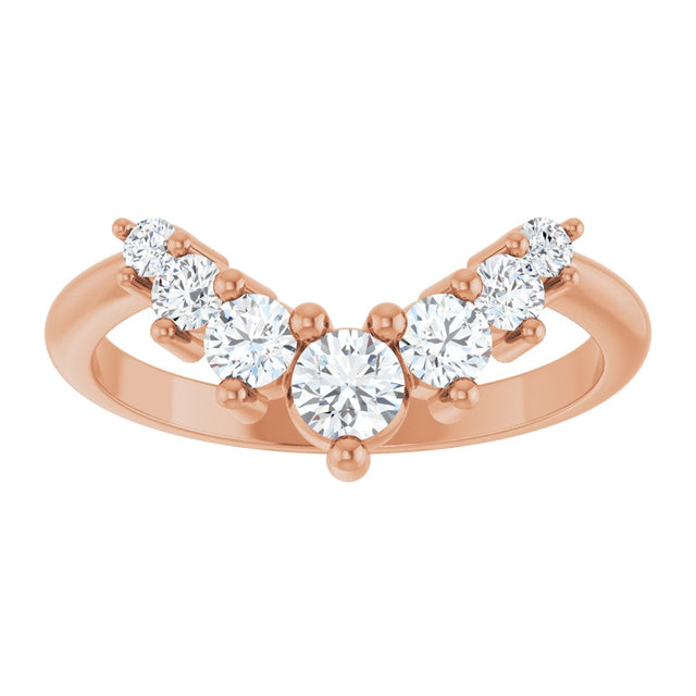 14K Gold Round Natural Diamond Accented Contour Band – 2.2-3.5mm Stones - Rose Gold - view 3