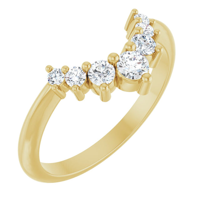 14K Gold Round Lab-Grown Diamond Accented Contour Band – 2.25-3.5mm Stones - Yellow Gold