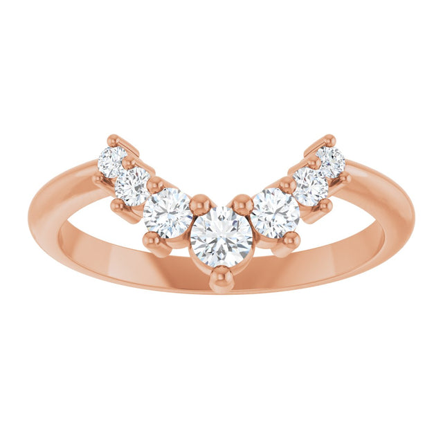 14K Gold Round Natural Diamond Accented Contour Band – 2.2-3.5mm Stones - Rose Gold - view 3