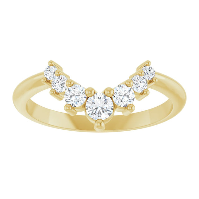 14K Gold Round Natural Diamond Accented Contour Band – 2.2-3.5mm Stones - Yellow Gold - view 3