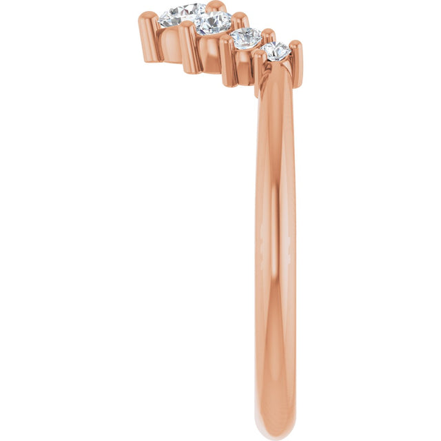 14K Gold Round Natural Diamond Accented Contour Band – 2.2-3.5mm Stones - Rose Gold - view 4