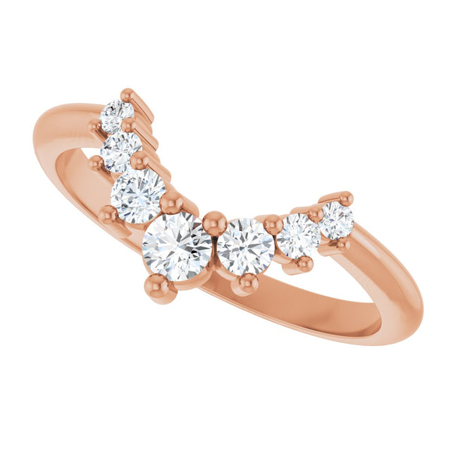 14K Gold Round Natural Diamond Accented Contour Band – 2.2-3.5mm Stones - Rose Gold - view 5