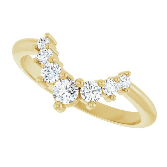 14K Gold Round Natural Diamond Accented Contour Band – 2.2-3.5mm Stones - Yellow Gold - view 5