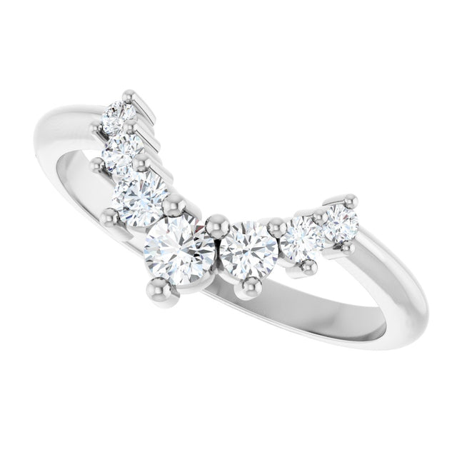 14K Gold Round Natural Diamond Accented Contour Band – 2.2-3.5mm Stones - White Gold - view 5