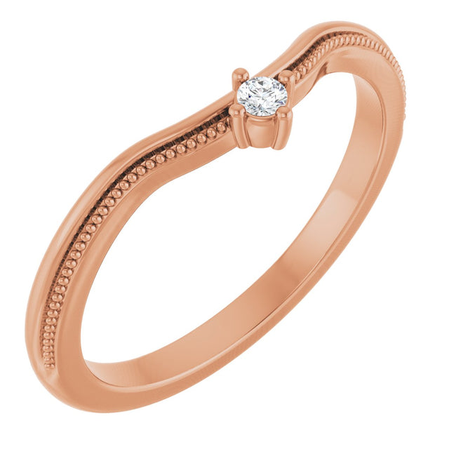 14K Gold Round Natural Diamond Milgrain Accented Contour Band - Rose Gold