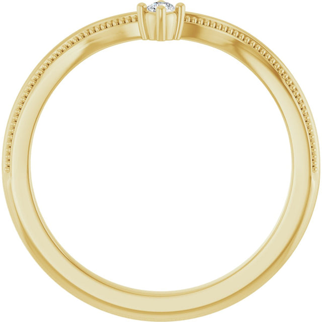 14K Gold Round Natural Diamond Milgrain Accented Contour Band - Yellow Gold - view 2