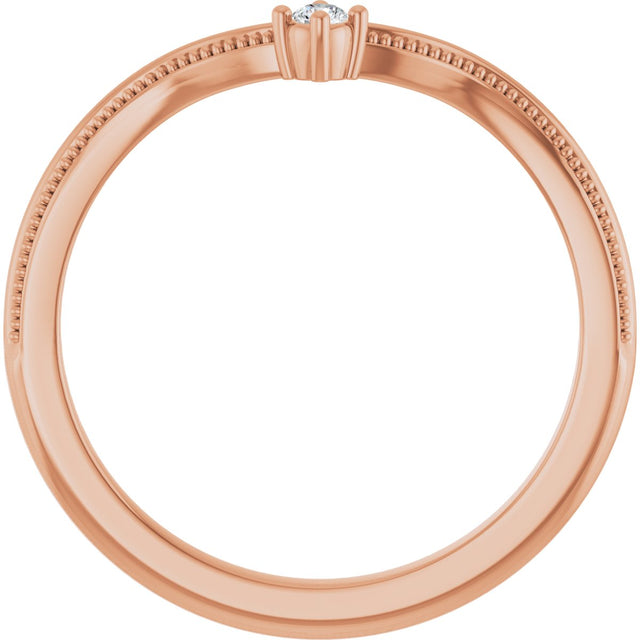 14K Gold Round Natural Diamond Milgrain Accented Contour Band - Rose Gold - view 2