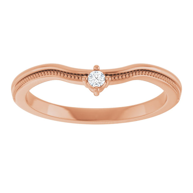 14K Gold Round Natural Diamond Milgrain Accented Contour Band - Rose Gold - view 3