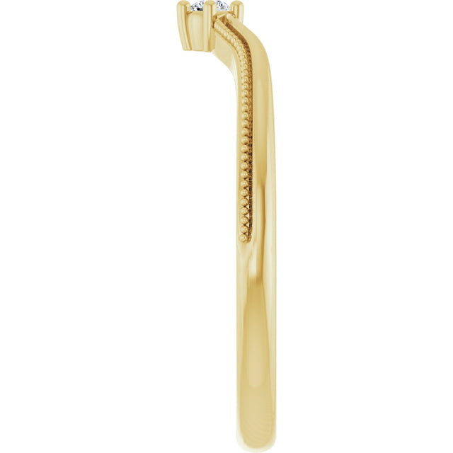 14K Gold Round Natural Diamond Milgrain Accented Contour Band - Yellow Gold - view 4