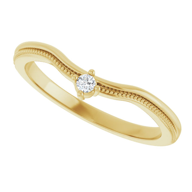 14K Gold Round Natural Diamond Milgrain Accented Contour Band - Yellow Gold - view 5