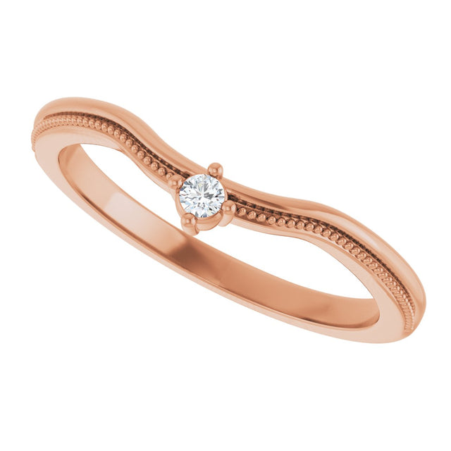 14K Gold Round Natural Diamond Milgrain Accented Contour Band - Rose Gold - view 5