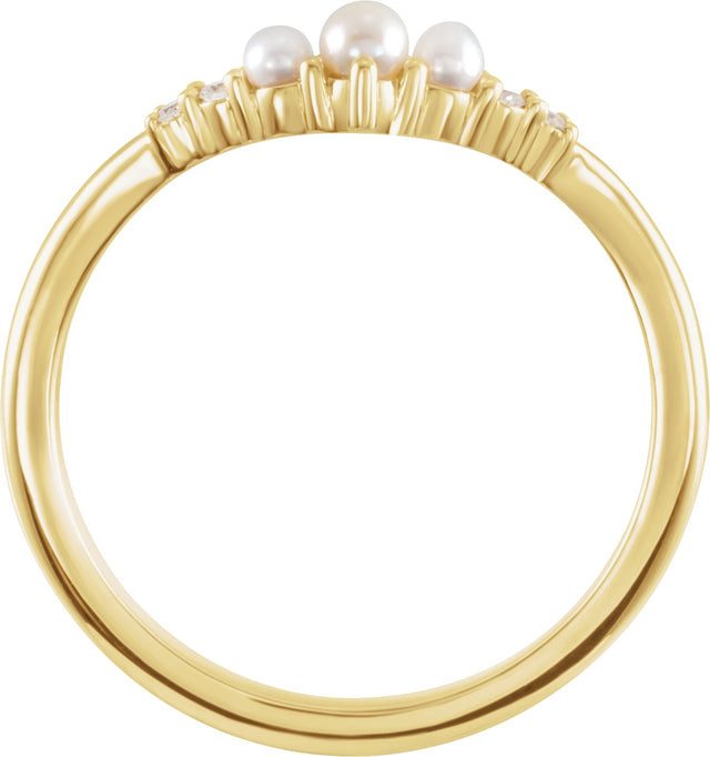 14K Gold Pearl Natural Diamond Contour Band – 2.5mm Stones - Yellow Gold - view 2