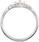 14K Gold Pearl Natural Diamond Contour Band – 2.5mm Stones - White Gold - view 2