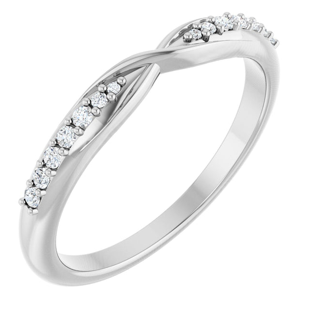 14K Gold Round Natural Diamond Accented Criss-Cross Contour Band - White Gold