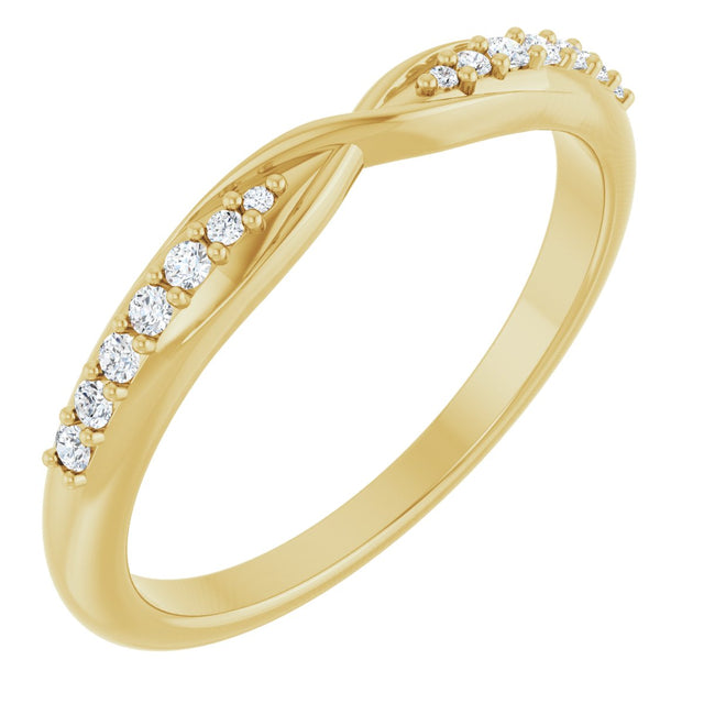 14K Gold Round Natural Diamond Accented Criss-Cross Contour Band - Yellow Gold