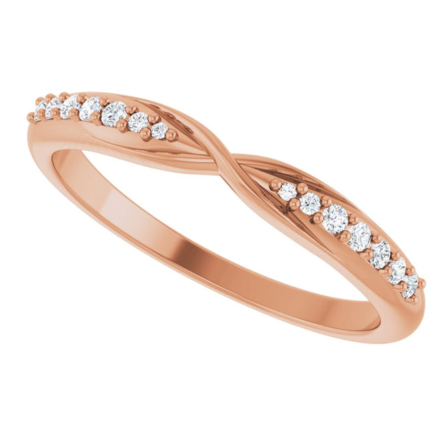 14K Gold Round Natural Diamond Accented Criss-Cross Contour Band - Rose Gold - view 5