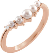 14K Gold Pearl Natural Diamond Contour Band - Rose Gold
