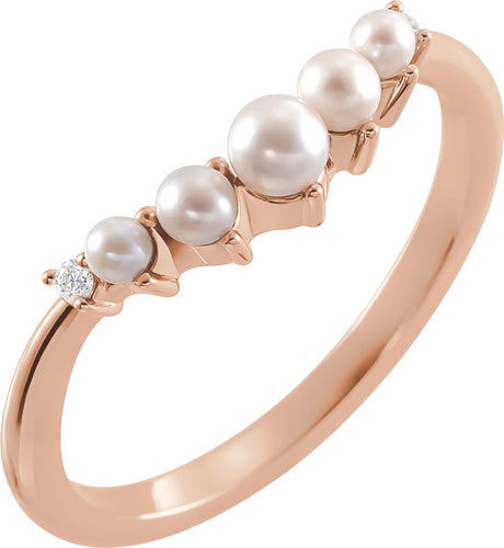 14K Gold Pearl Natural Diamond Contour Band - Rose Gold