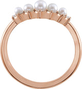 14K Gold Pearl Natural Diamond Contour Band - Rose Gold - view 2