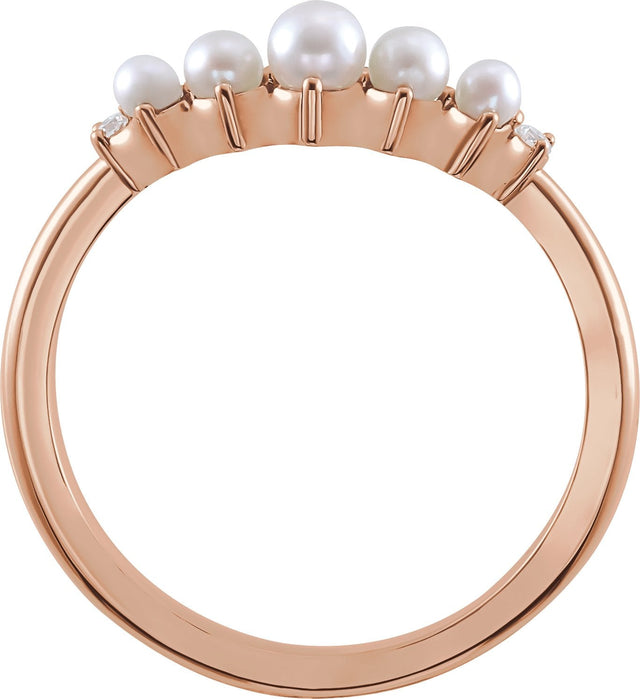 14K Gold Pearl Natural Diamond Contour Band - Rose Gold - view 2