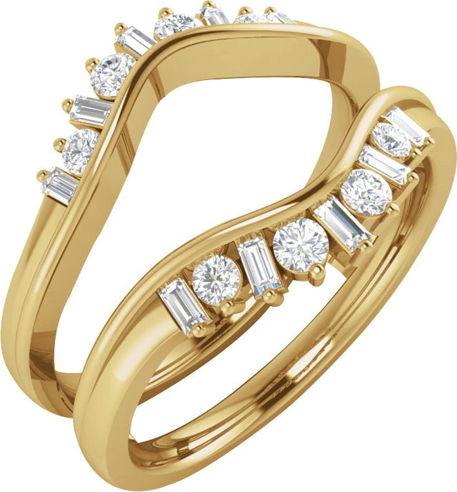 14K Gold Natural Diamond Ring Guard V - Yellow Gold