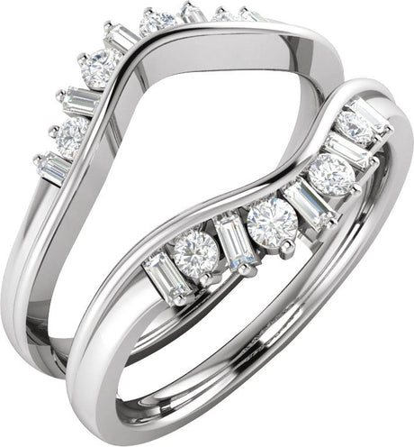 14K Gold Natural Diamond Ring Guard V - White Gold