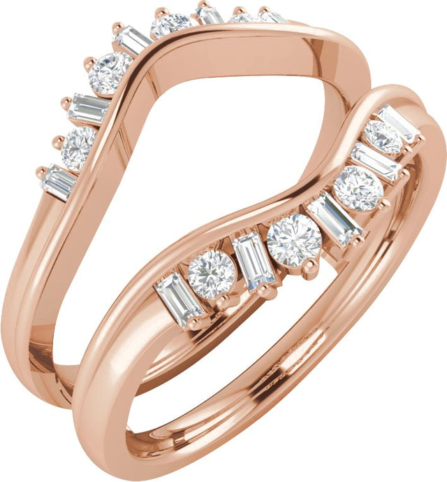 14K Gold Natural Diamond Ring Guard V - Rose Gold