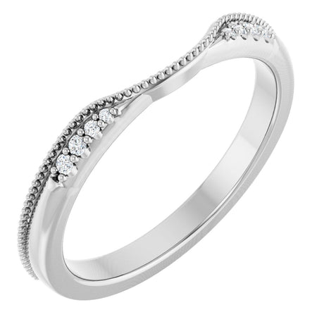 Platinum Round Natural Diamond Milgrain Edge Accented Contour Band III