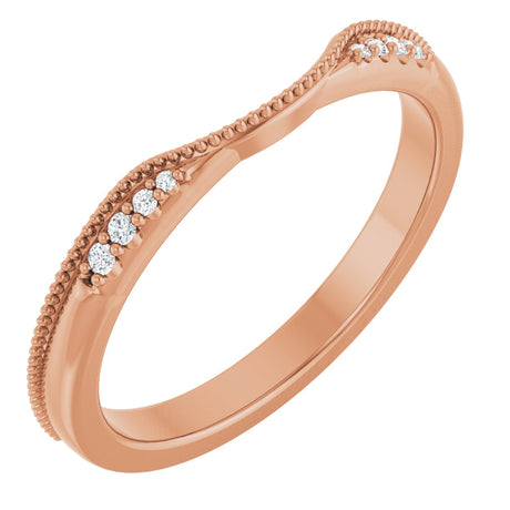 14K Gold Round Natural Diamond Milgrain Edge Accented Contour Band III - Rose Gold