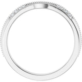 14K Gold Round Natural Diamond Milgrain Edge Accented Contour Band III - White Gold - view 2