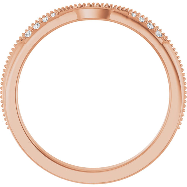 14K Gold Round Natural Diamond Milgrain Edge Accented Contour Band III - Rose Gold - view 2