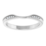 14K Gold Round Natural Diamond Milgrain Edge Accented Contour Band III - White Gold - view 3