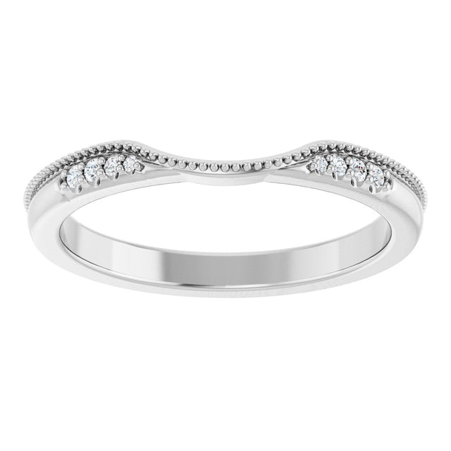 14K Gold Round Natural Diamond Milgrain Edge Accented Contour Band III - White Gold - view 3