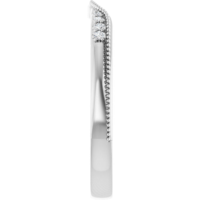 14K Gold Round Natural Diamond Milgrain Edge Accented Contour Band III - White Gold - view 4