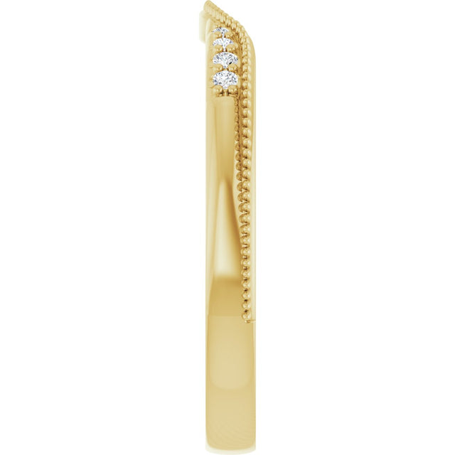 14K Gold Round Natural Diamond Milgrain Edge Accented Contour Band III - Yellow Gold - view 4