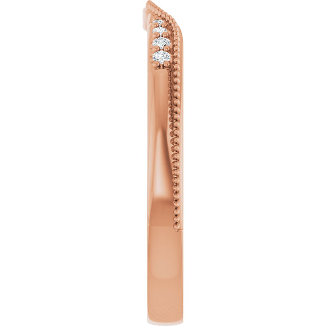 14K Gold Round Natural Diamond Milgrain Edge Accented Contour Band III - Rose Gold - view 4