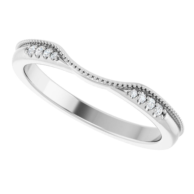 14K Gold Round Natural Diamond Milgrain Edge Accented Contour Band III - White Gold - view 5