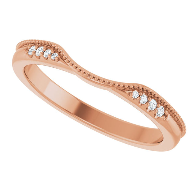 14K Gold Round Natural Diamond Milgrain Edge Accented Contour Band III - Rose Gold - view 5