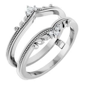Platinum Round Natural Diamond Accented Milgrain Ring Guard