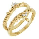 14K Gold Round Natural Diamond Accented Milgrain Ring Guard - Yellow Gold