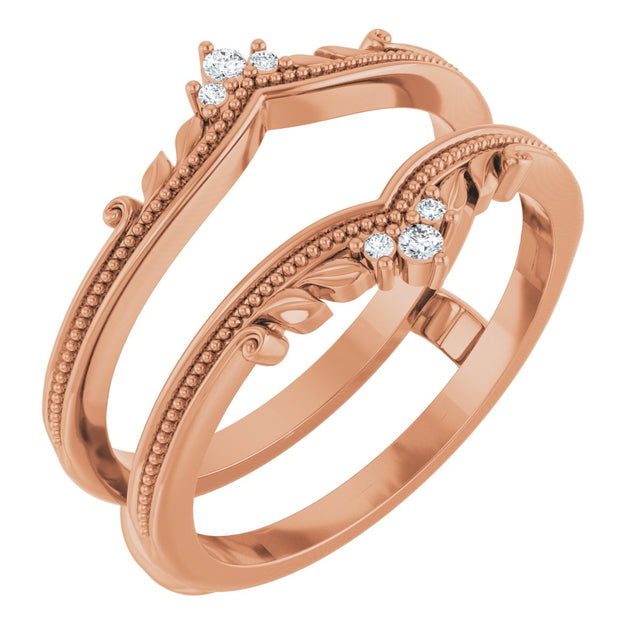 14K Gold Round Natural Diamond Accented Milgrain Ring Guard - Rose Gold