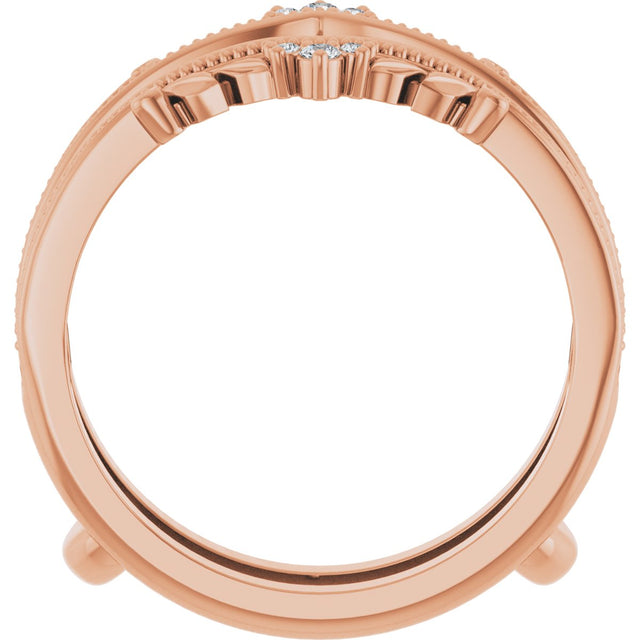 14K Gold Round Natural Diamond Accented Milgrain Ring Guard - Rose Gold - view 2