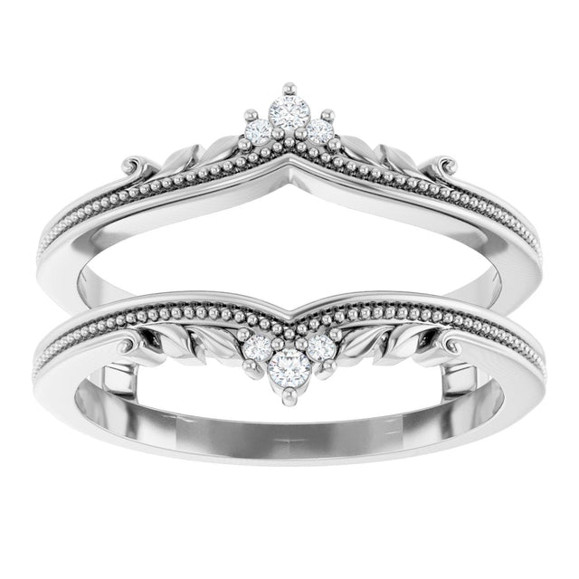 14K Gold Round Natural Diamond Accented Milgrain Ring Guard - White Gold - view 3