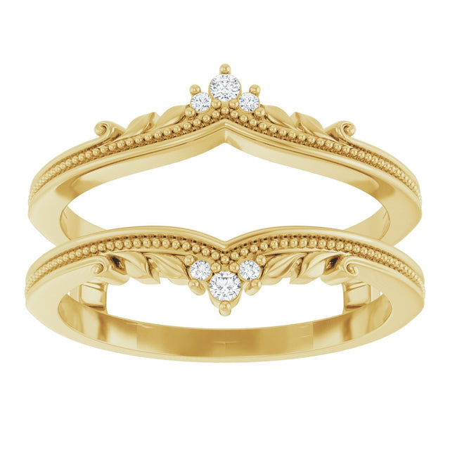 14K Gold Round Natural Diamond Accented Milgrain Ring Guard - Yellow Gold - view 3