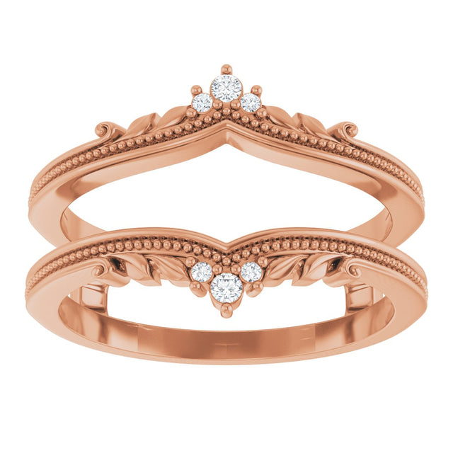 14K Gold Round Natural Diamond Accented Milgrain Ring Guard - Rose Gold - view 3