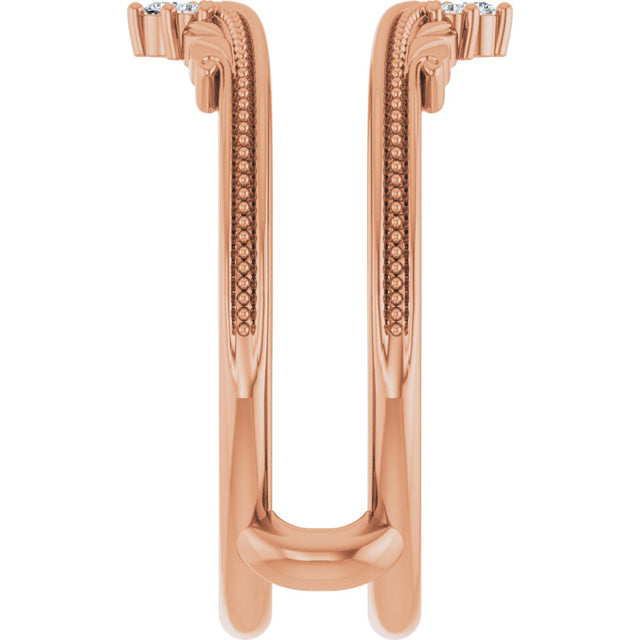 14K Gold Round Natural Diamond Accented Milgrain Ring Guard - Rose Gold - view 4
