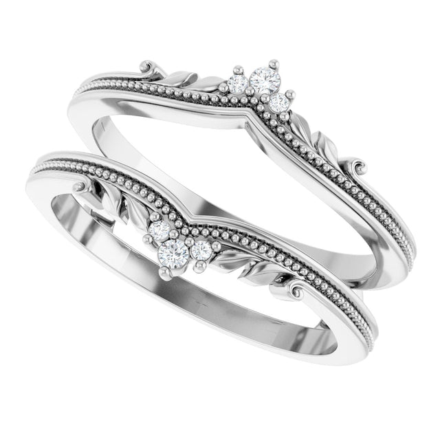 Platinum Round Natural Diamond Accented Milgrain Ring Guard - view 5