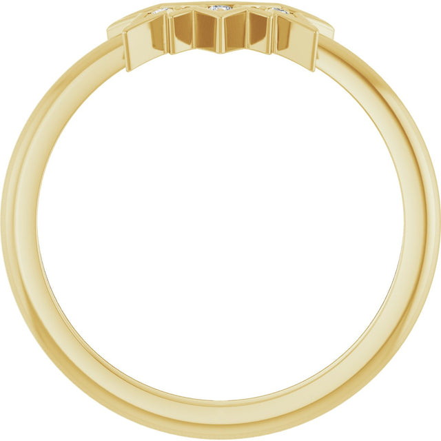 14K Gold Round Natural Diamond Sunburst Contour Band - Yellow Gold - view 2
